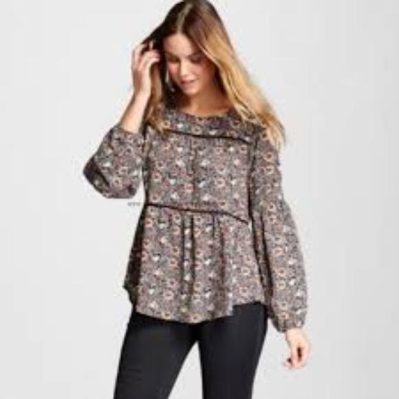 Knox Rose Tieback Floral Boho Peasant Blouse Size L - Picture 1 of 11